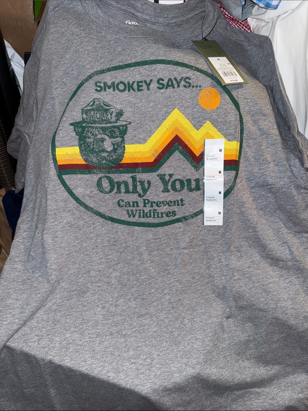 Goodfellow & Co Gray Smokey Says "Only You" Graphic Tee with Retro Stripes